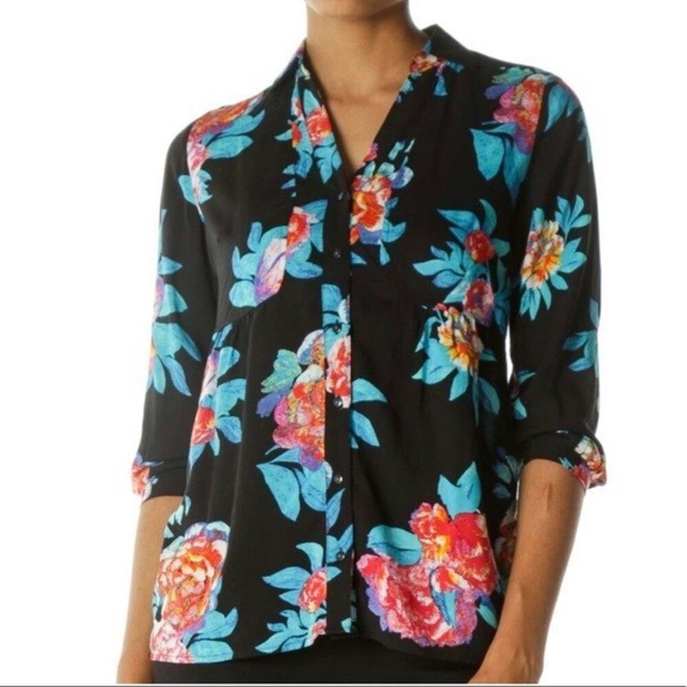 Anthropologie Maeve Womens Black Floral Woodland Walk Blouse Top US 2
